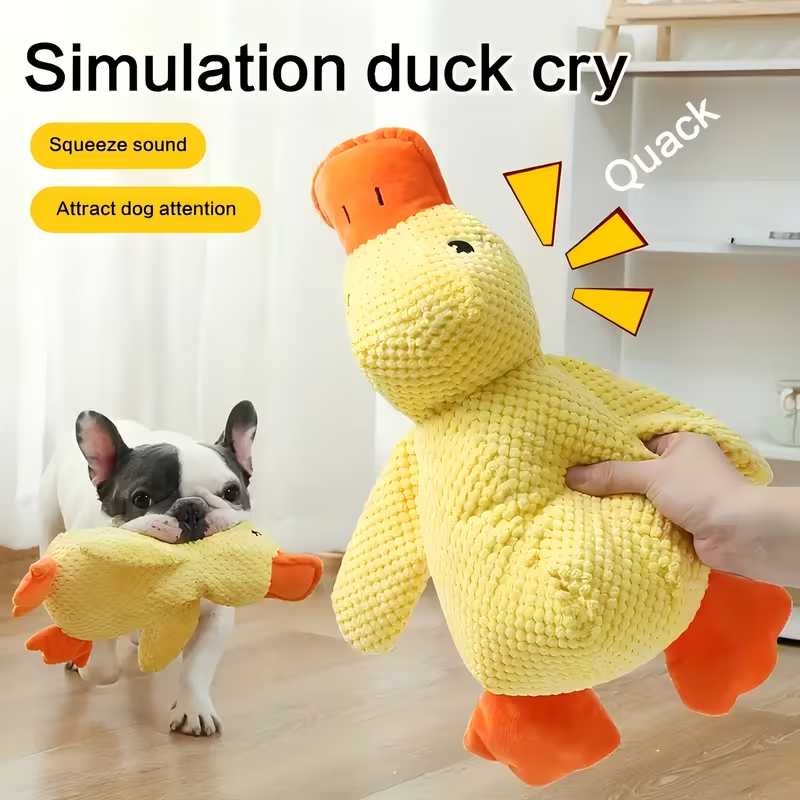 Juguete de peluche súper grande y duradero de pato para perro con chirrido