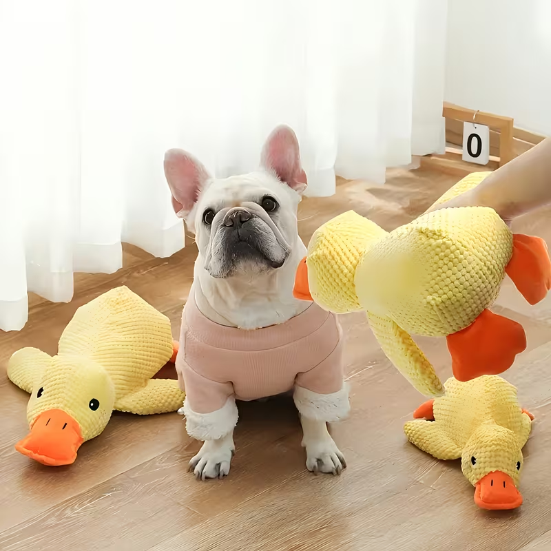 Juguete de peluche súper grande y duradero de pato para perro con chirrido