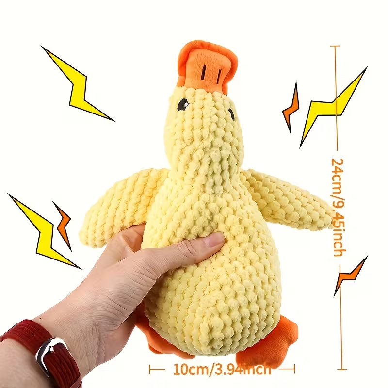 Juguete de peluche súper grande y duradero de pato para perro con chirrido