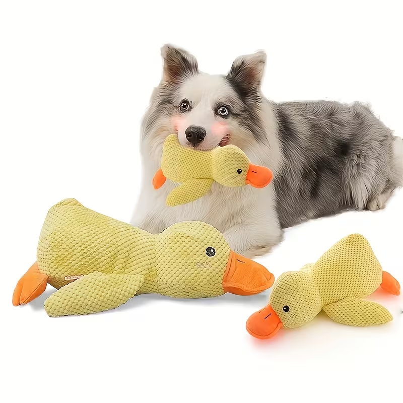Juguete de peluche súper grande y duradero de pato para perro con chirrido